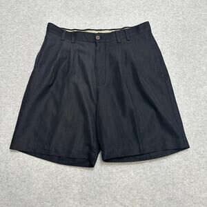 Caribbean Joe Dress Shorts Mens 34 Black Herringbone Pleated Rayon Resortwear